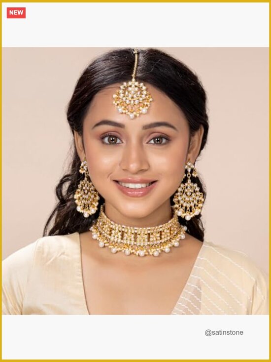 Kundan White Choker Maang Tikka Set - Etsy Faux Kundan Studded Choker Necklace & Maang Tikka Set Jewellery for Women